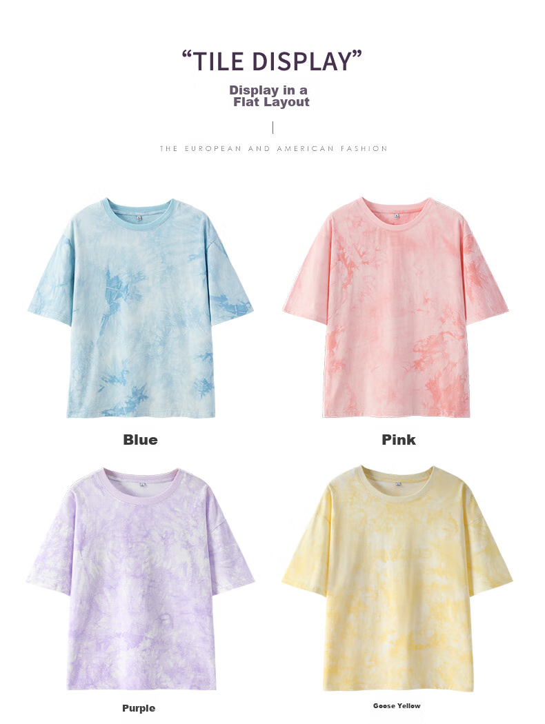 Baleno 100% Pure Cotton Dopamine Tie-Dye Short-Sleeve T-Shirt for Women, Summer 2025 New Women's Clothing, Round Neck Loose Half-Sleeve 22