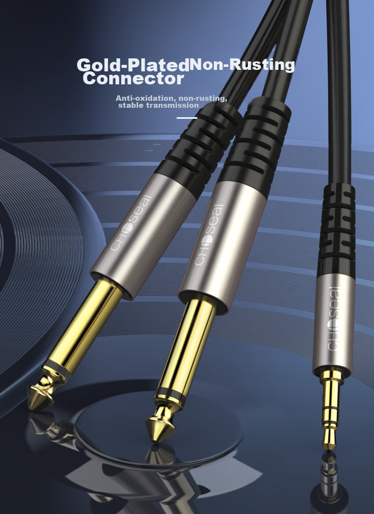 CHOOSEAL (CHOSEAL) 3.5mm to Dual 6.5mm Audio Cable, 6.35 Large Two-Core One-To Adapter Cable, Phone Computer Mixer Speaker Connection Cable, 2 Meters, QAD20BKT2 9