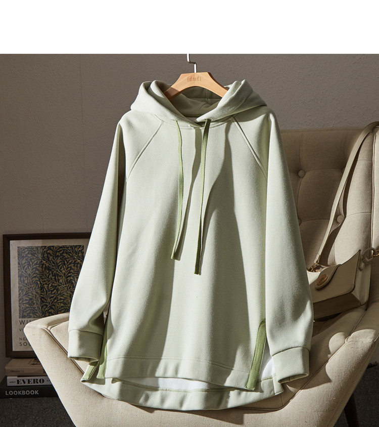 Dme [Split-Style Craftsmanship] Spring And Autumn Hooded Loose Casual Slightly Elastic Long-Sleeve Women's Sweatshirt, Light Water Green, S 16