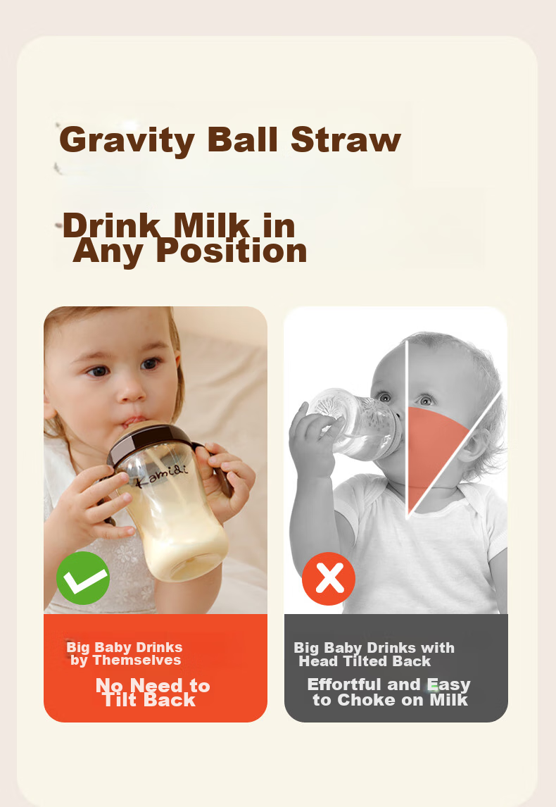 Kamidi PPSU Baby Bottle, Newborn Infant Large Size, Breast-Like Weaning Straw Bottle, 210ml - 3 Holes 5