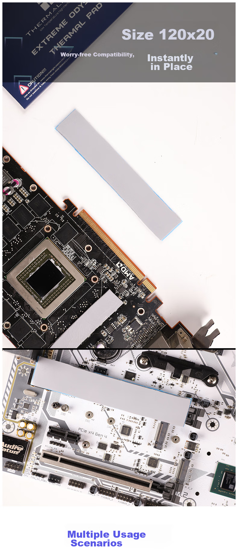 Thermalright Thermal Paste (Laptop Graphics RAM North Bridge Heat Dissipation Silicone Pad / 12.8W / 120*20*0.5MM) Cooling Accessory 5