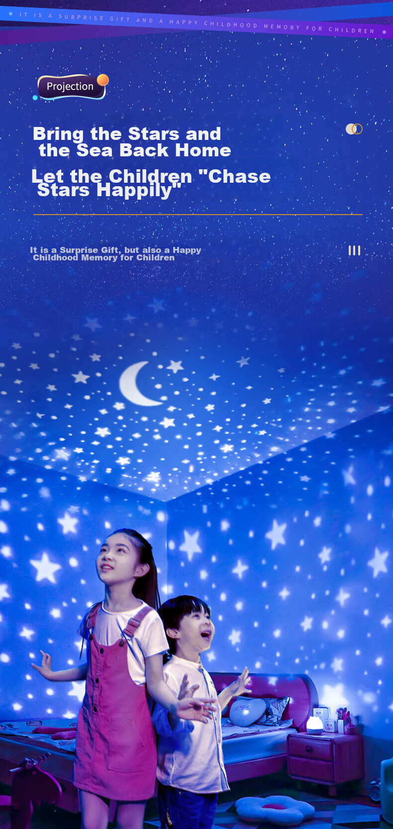 Xifeng Starry Sky Projection Lamp, Night Light, Bedroom Atmosphere Lamp, Children's Projector, Birthday Gift for Girls, High-End 14