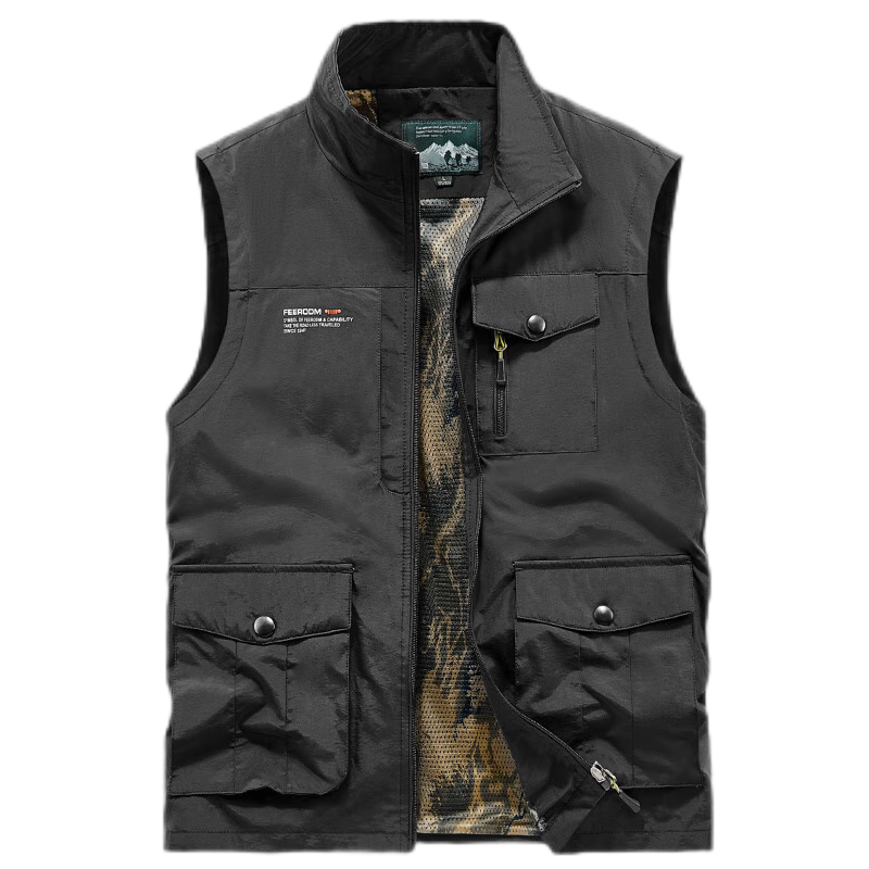 VANCAMEL Men's Vest, Outdoor Casual Multi-Pocket Sleeveless Waistcoat, Quick-Dry Loose Workwear Jacket for Men, Black, 4XL