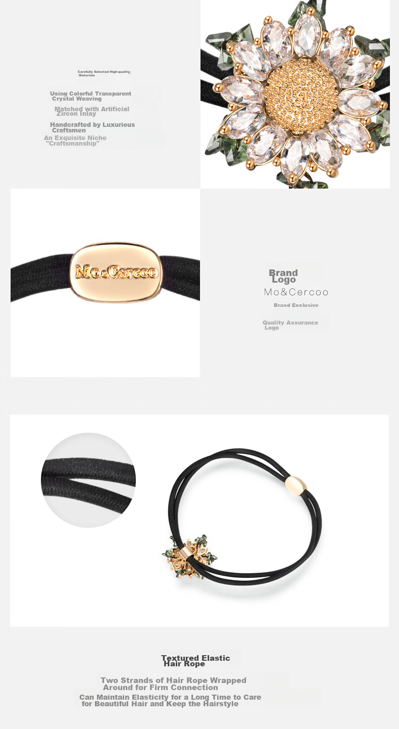 Cercoo Sunflower Following Craft Crystal Two-Strand Hair Ties, Elastic Hair Bands, Ponytail Holders, Hair Rings, High-Elasticity Mid-Autumn Festival Gift 7