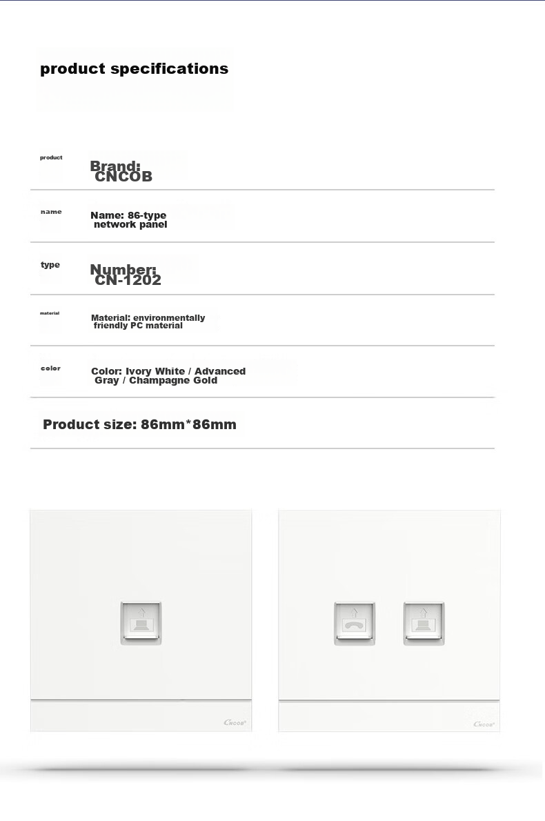 CNCOB Cat6a Unshielded Network Panel, Gigabit Ethernet Socket, Single Port 86-Type Panel for Computer Network Information Wall Outlet, Ivory White 17