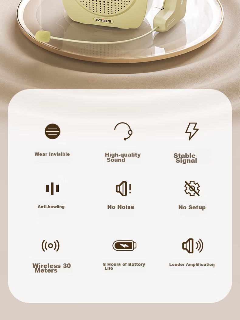 ASiNG S16 Skin Tone Wireless Microphone, Teacher's Classroom Lavalier Amplifier, Specialized Earpiece for Meetings And Performances, Head-Mounted Microphone with Amplifier And Speaker 2