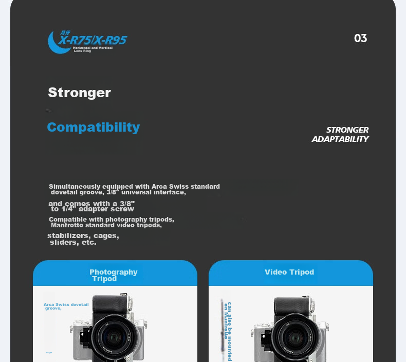 Fotopro X-R95 Universal Swivel Hot Shoe 3/8 to 1/4 Adapter for Digital Camera Horizontal And Vertical Shooting Quick Switch Lens Ring 13