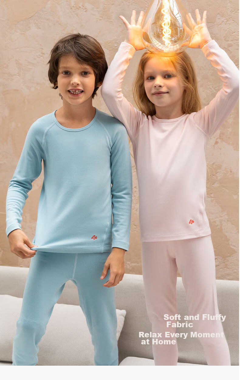 AIMER KIDS Small Heater [Medium Warmth] Boys And Girls Thermal Underwear Set, Moisture-Wicking And Heat-Generating Autumn Top And Pants, Gray, Size 120 20
