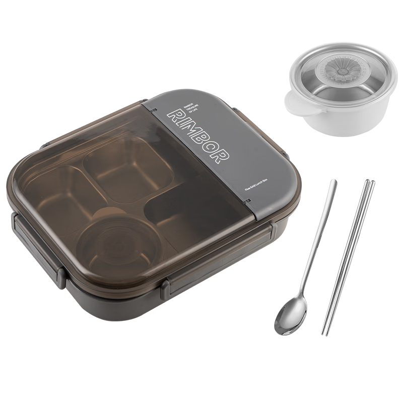 Guangyi 316L Stainless Steel Insulated Lunch Box, Portable Meal Tray with 5 Compartments for Students And Office Workers, Includes Utensils, Gray, GY7494