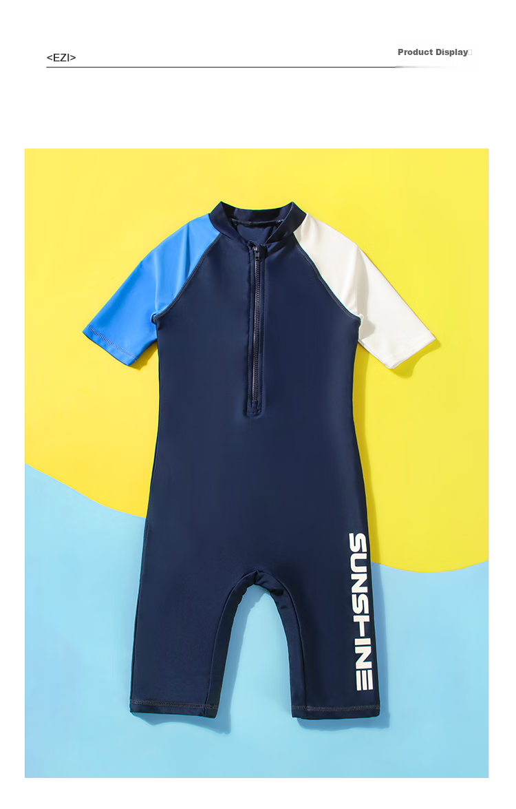 Yizi Children's Swimsuit, Boys' One-Piece Swimwear, Surfing Suit, Beach Swimwear, EZI22B009, Navy Blue, 150cm 6