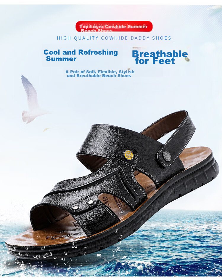 CARTELO Genuine Leather Sandals for Men, Breathable Top-Grain Leather Beach Shoes, Men's Outdoor Dual-Wear Slippers 9252 Brown Size 38 2