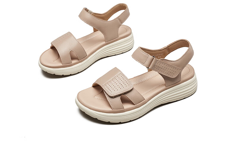 Yierkang Women's Shoes, Fairy-Style Wedge Sandals, Perfect for Dresses, Beach Shoes, Thick-Soled Mom Sandals, 18074W, Beige, Size 35 12