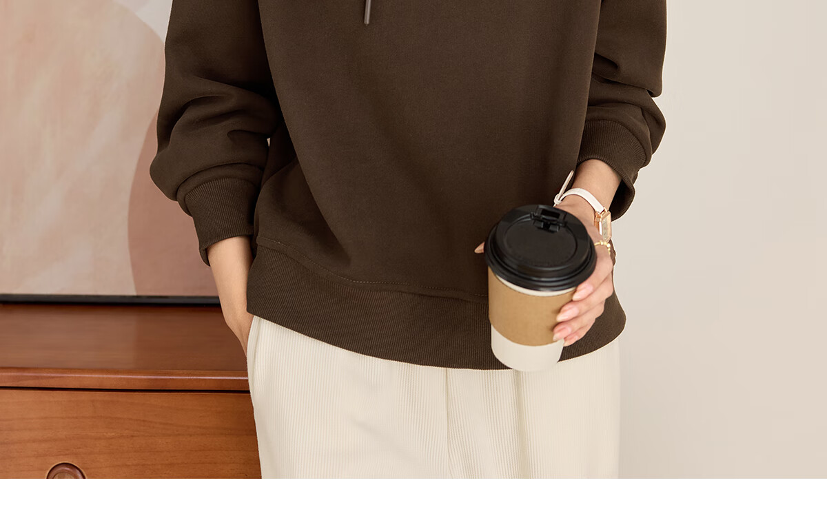 PinCai Fleece-Lined Sweatshirt for Women, Loose Drawstring Hoodie, Autumn And Winter Fleece-Lined Thickened Solid Color Jacket P144W2001 35