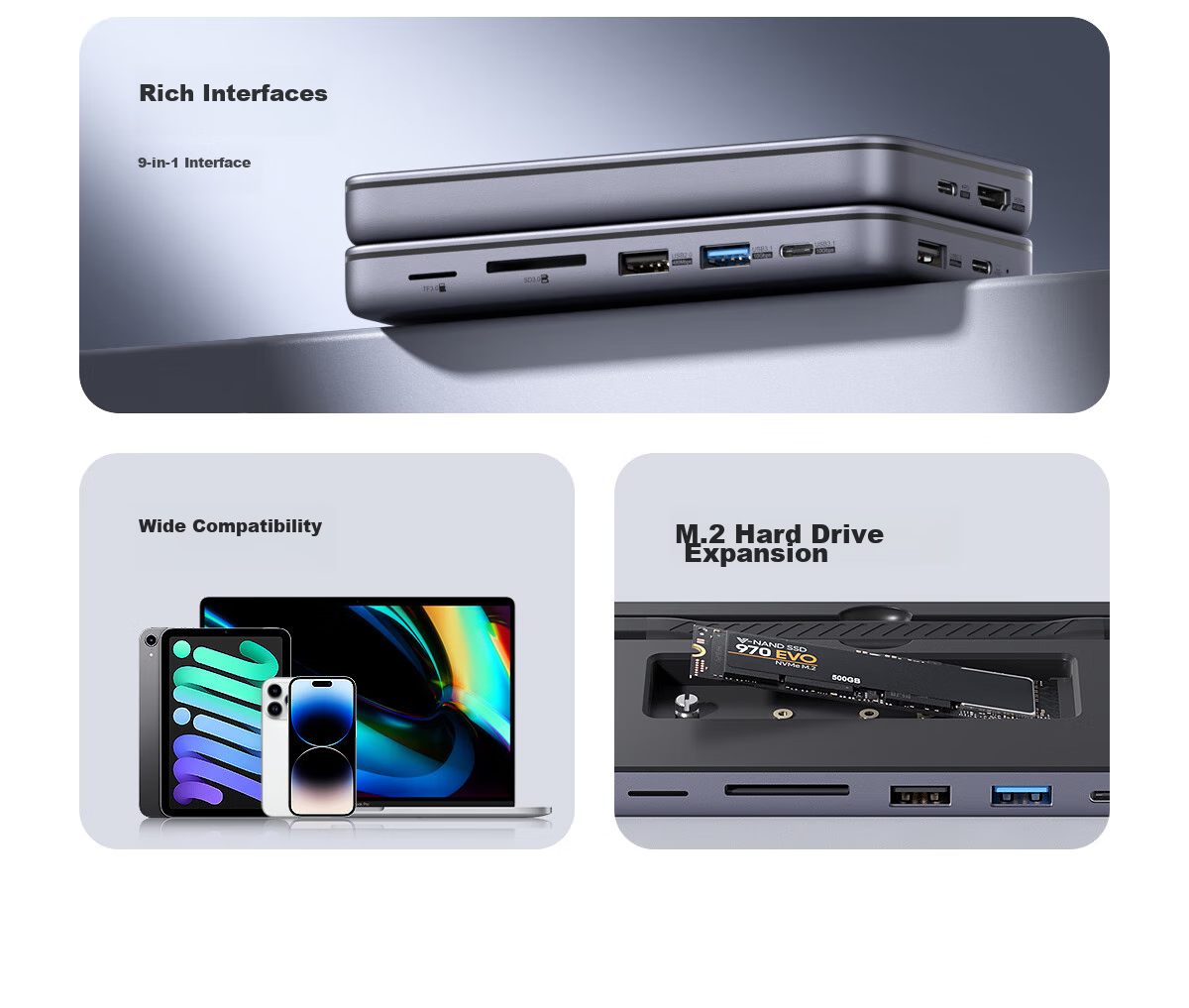 Hagibis Hard Drive Enclosure Expansion Dock, Type-C Expansion Port, USB Multi-Interface Adapter, HDMI Converter, Thunderbolt 4 Compatible, Suitable for Apple Computers, Mac Laptops, M.2 Expansio 4