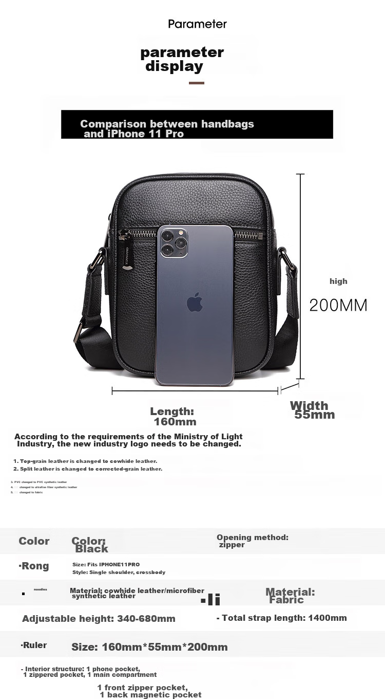CROCODILE Trendy Fashion Shoulder Bag for Men, Top-Grain Leather Casual Simple Crossbody Bag 12932 Gift for Boyfriend 11