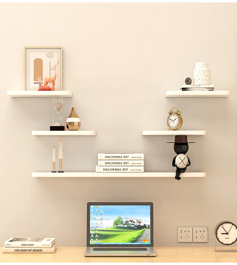 Fanshe Living Room Wall Shelf Storage Rack, Bedroom Bedside Simple Storage Bookshelf White Set 9