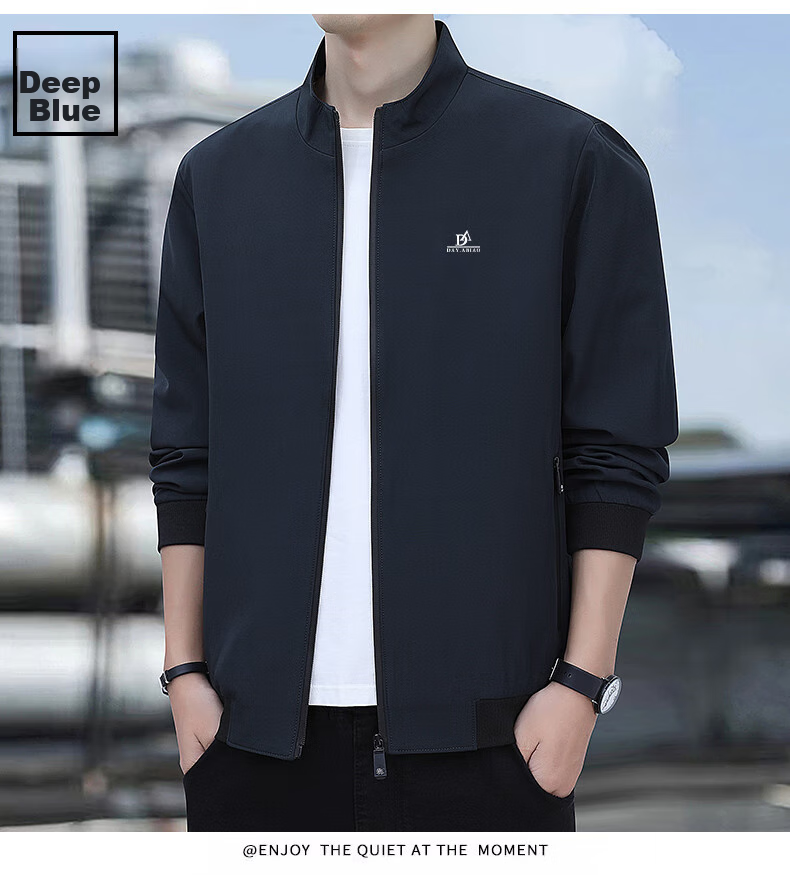 ROMON Jacket for Men, Autumn Outerwear, Stand-Up Collar Executive Jacket, Casual Versatile Loose-Fitting Menswear JK0302 Black L 18