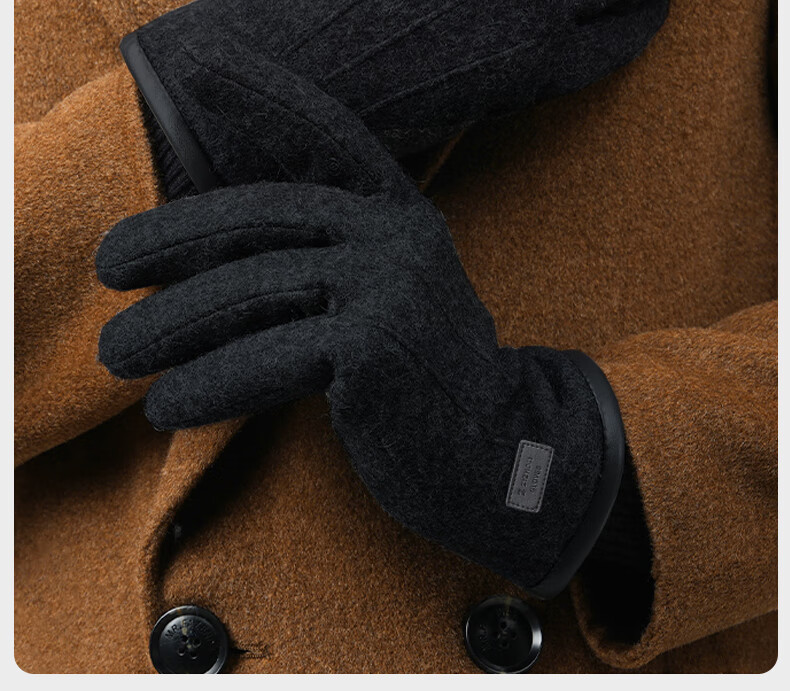 TUCANO Men's Gloves, Autumn And Winter Fleece-Lined, Warm Wool Outdoor Windproof, Touchscreen Compatible, Cycling Electric Bike Thickened Cold-Resistant Gloves 1