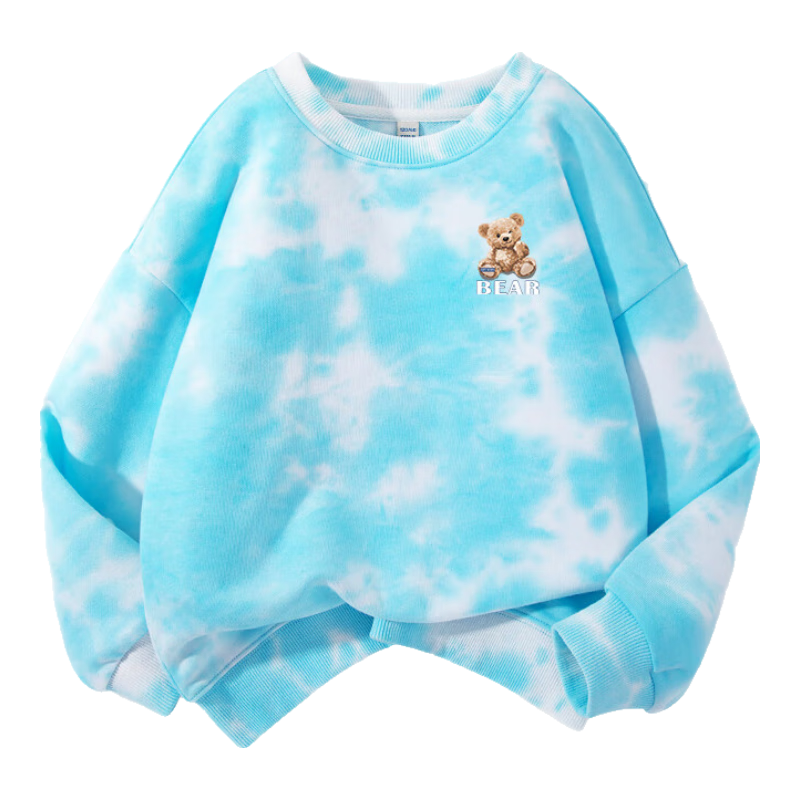 Jeanswest Boys' Autumn Wear 2025, Children's Round Neck Top, Tie-Dye Sweatshirt for Boys, Spring And Autumn Style, Loose-Fitting Pullover for Older Childre