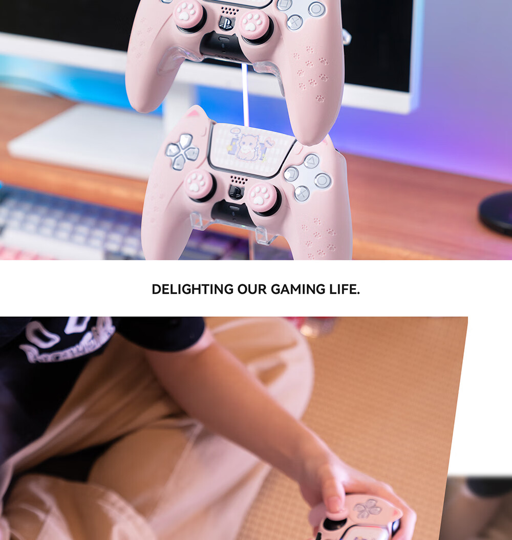 Jixiang PS5 Controller Protective Case, Pink Sweet Heart Skeleton Controller Silicone Cover, Full Protection Anti-Slip Sweat-Absorbing Soft Shell, Cute Cartoon Protective Controller Gaming Accessory 34