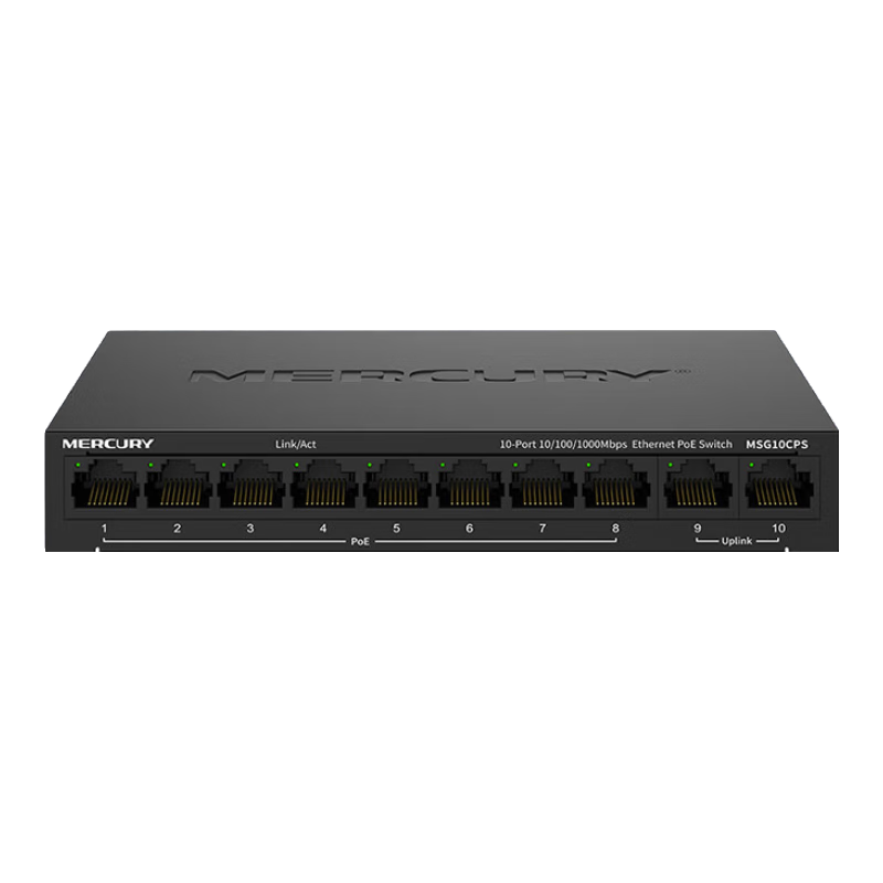 MERCURY 10-Port Gigabit 8-Port PoE Switch, Home Surveillance Network Hub Splitter MSG10CPS