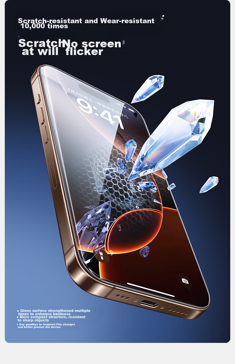 Shanmo Tempered Glass Screen Protector for IPhone 16 Pro Max, Apple 16 Pro Max Phone Film, 3D Full Screen Large View Ultra-Smooth Diamond Anti-Drop Anti-Shatter HD Anti-Fingerprint 10