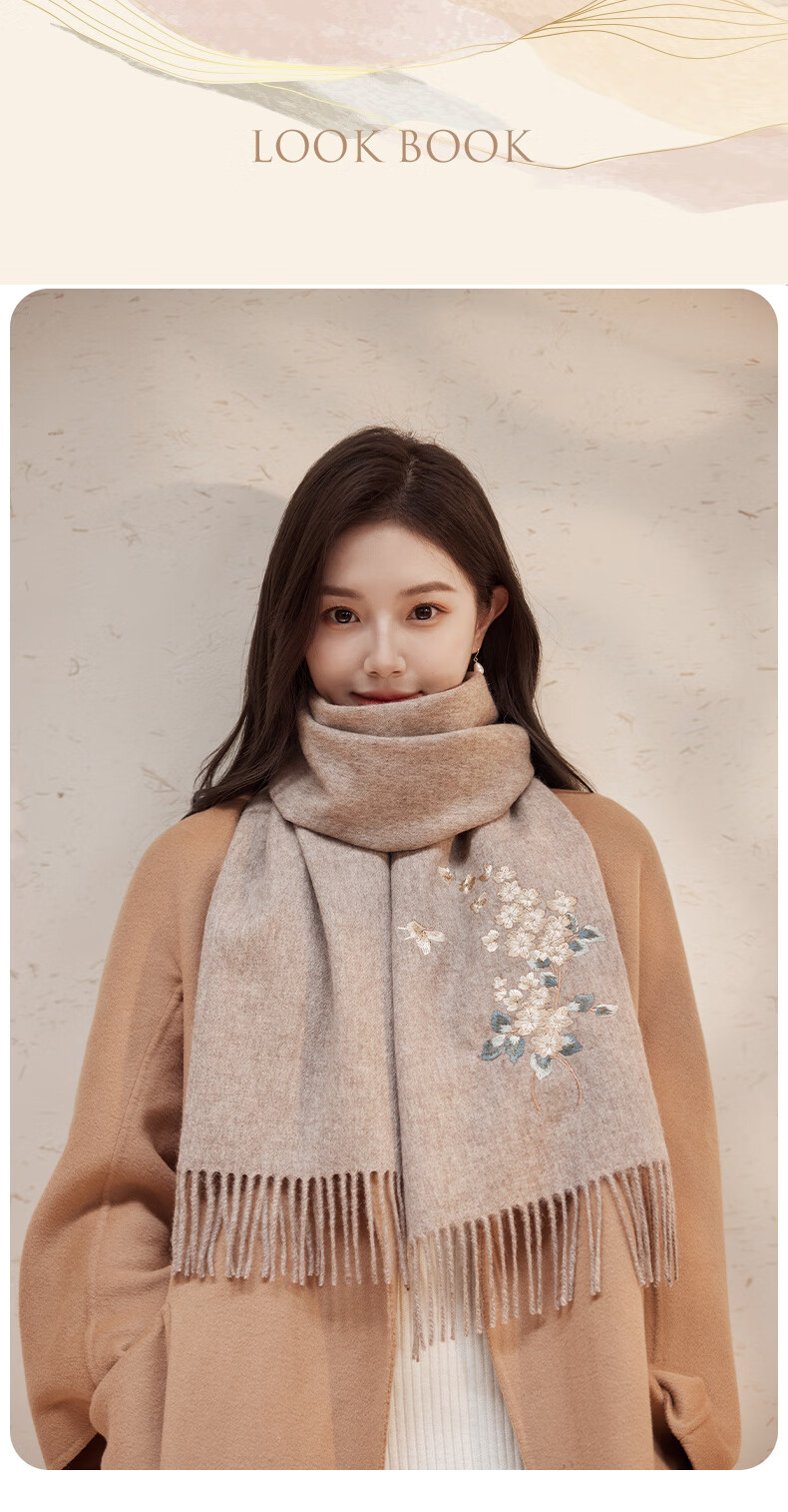 Hengyuanxiang 100% Wool Scarf for Women, Autumn And Winter Warm Neck Warmer, Embroidered Shawl, Gift for Mom And Elders, Mid-Autumn Festival Birthday Present 9