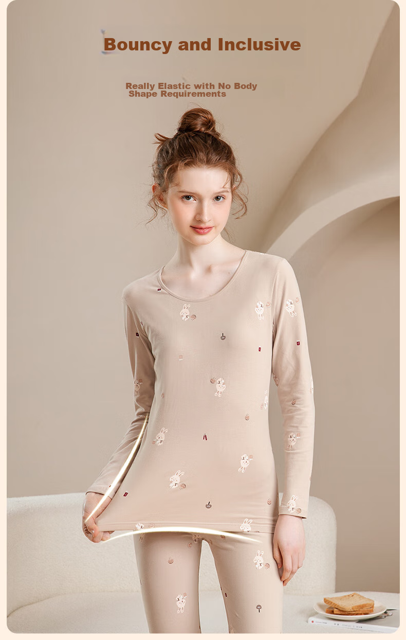 Fenteng Women's Thermal Underwear Pure Cotton 2025 New Style [Light Warm Underwear] Round Neck Small Floral Autumn Top and Bottom Set 8