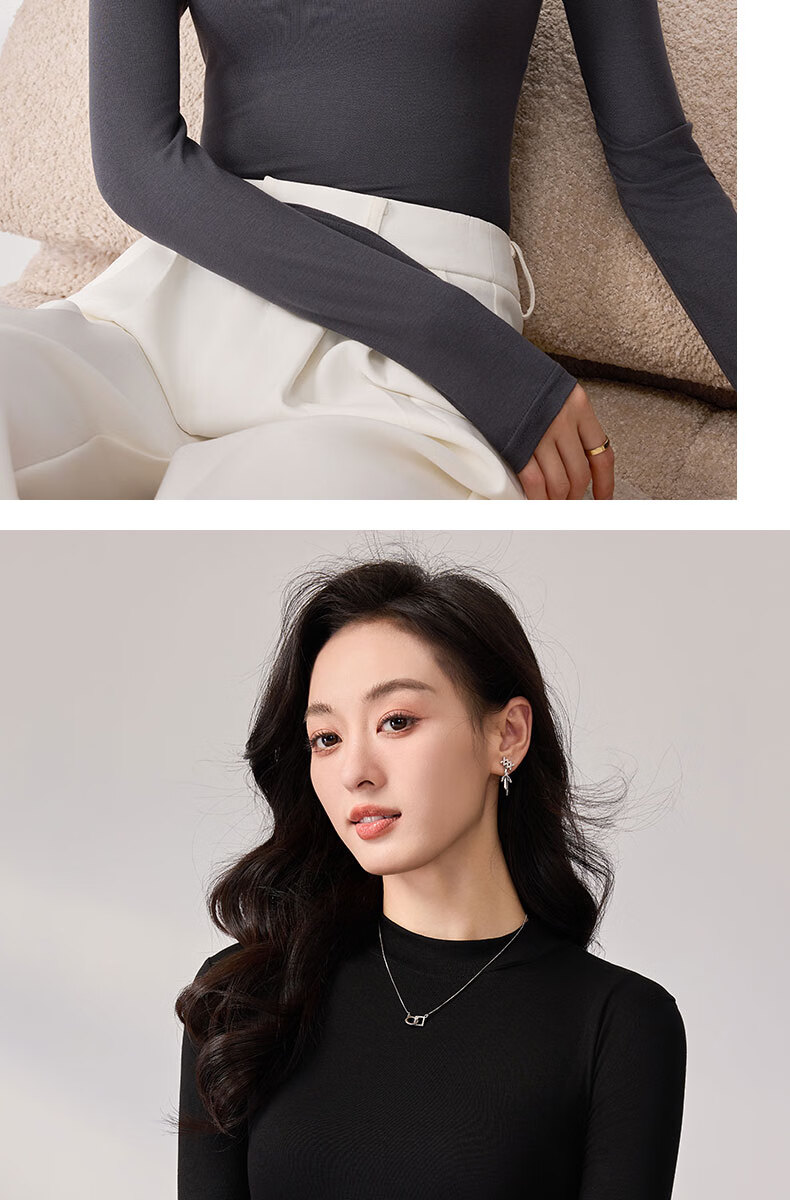 LangSha Spring And Autumn Modal Solid Color Low-Collar Base Shirt for Women, Slim-Fit Thin Inner Layer Long-Sleeve Slimming Stylish Top 18