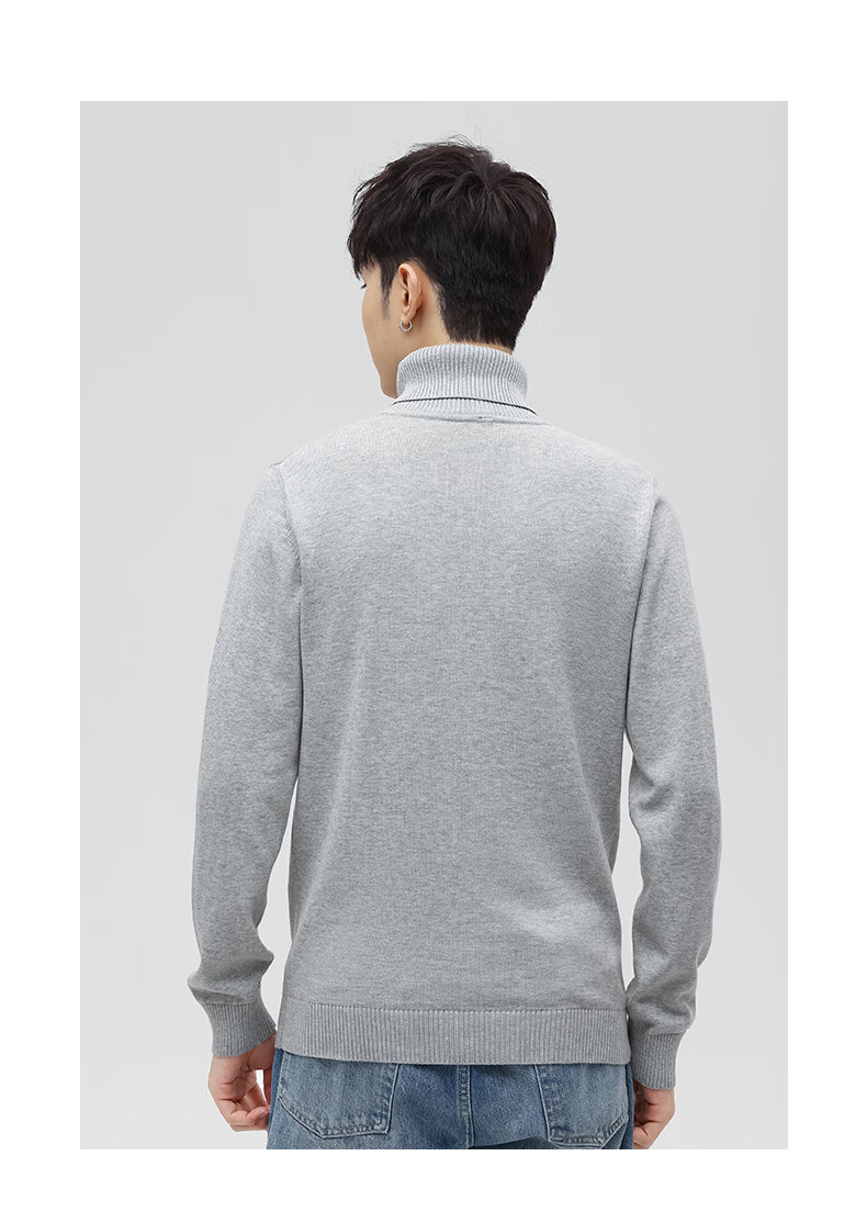 Jeanswest Men's Autumn Winter Fleece Lined Thickened Casual Turtleneck Warm Base Layer Simple Knit Sweater 7