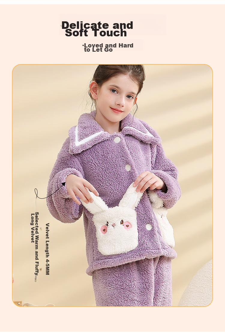 LangSha [Flannel] Children's Pajamas, Girls' Sleepwear, Autumn And Winter Thickened Warm Sleepwear, for Older Children And Teenage Girls, Home Wear Set 4