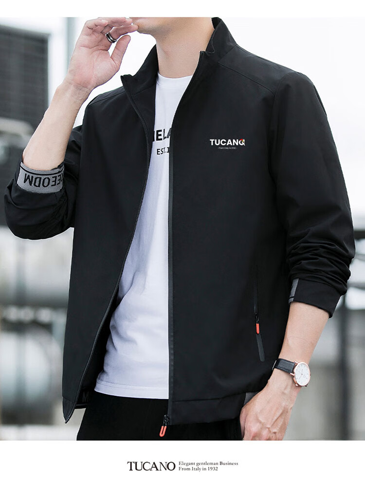 TUCANO Men's Jacket Autumn Winter Business Casual Stand Collar Coat Black M 6