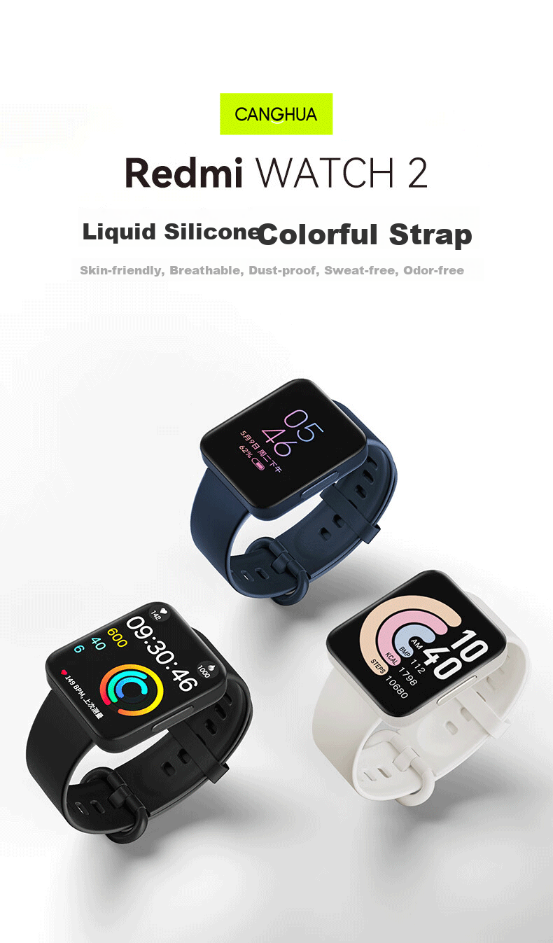 CangHua Compatible with Redmi Watch 2 Strap, Redmi Watch 2 Sports Edition Watch Band, Waterproof Breathable Sports Silicone Replacement Strap, Blue 2