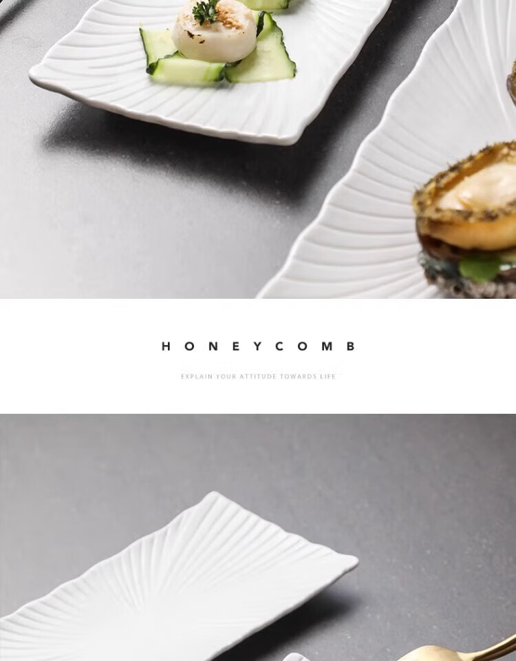 Canjiangjun Ceramic Sushi Plate, Underglaze Color, Simple And Elegant Long Rectangular Plate, Dessert Plate, Western Dinner Plate 4