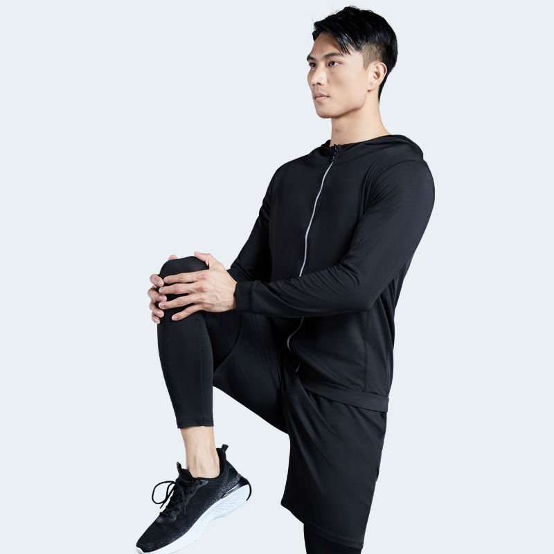 Fandimu Fleece-Lined Sports Set, Four-Piece Men's Fitness Outfit, Long-Sleeve Thin Fleece Base Layer, Elastic Training Basketball Running Set, Size M