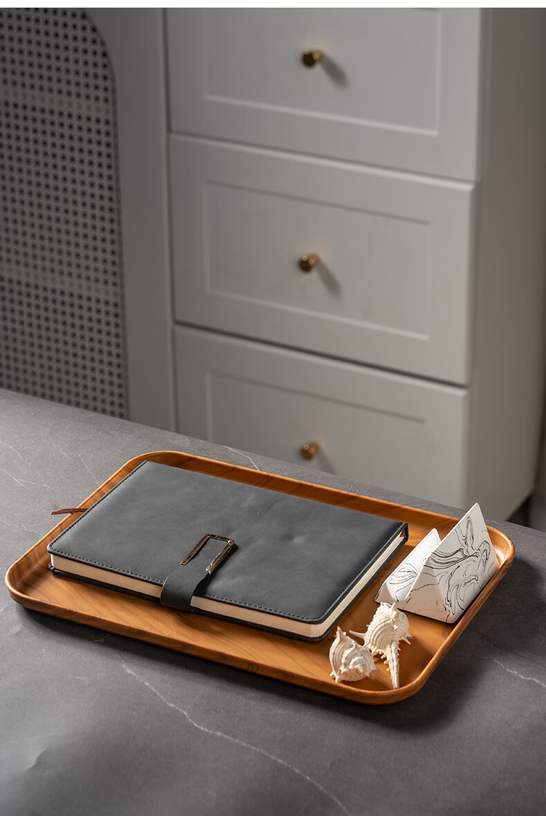 CAIZHI Rectangular Tray, Chinese-Style Tea Tray, Household Cup Holder, Fruit Plate, Draining Tray, Wood-Like Texture, Large Size CZ6217 14