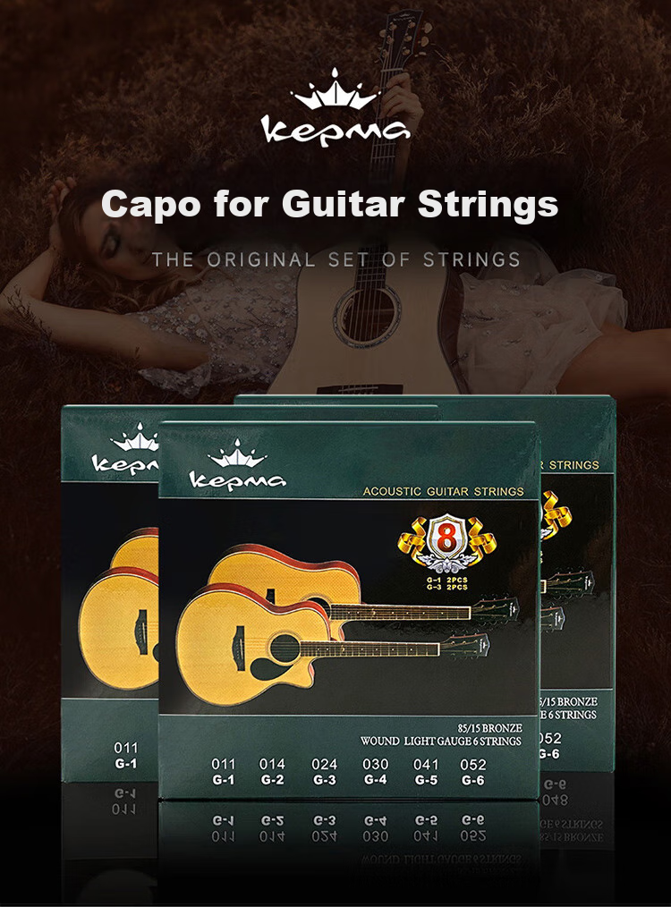KEPMA KEPMA KQ01 Kamaka Folk Guitar Phosphor Bronze Strings, 8-Pack, Extra String 3-String 011-052 1