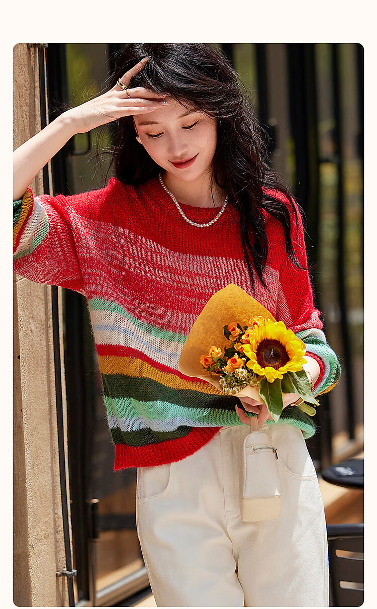 DME "Dindar Art Gradient" Spring and Autumn Light Luxury Merino Wool Sweater Hidden Meat Petite Knitted Top Women's Top 1