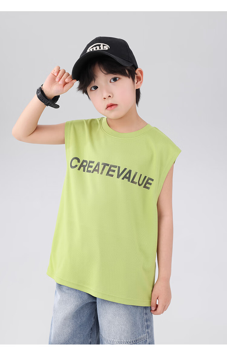 Zuoxi Boys' Tank Top, Summer Thin Sleeveless T-Shirt, 2026 New Children's Top, Mesh Quick-Dry Trendy, Yellow-Green, Size 140 13
