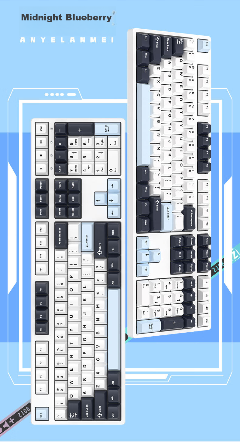 Ikbc Z108 Wireless Mechanical Keyboard, 108 Keys, Gaming And Office Keyboard with Good Typing Feel, Computer Peripheral, Dark Blue And Berry Red Switches, Wireless 4
