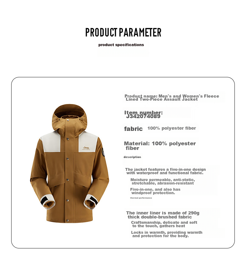 Jeep Men's And Women's Three-In Outdoor Hardshell Windproof Waterproof Mountaineering Jacket, Detachable Fleece-Lined Coat, Jungle Gree 26