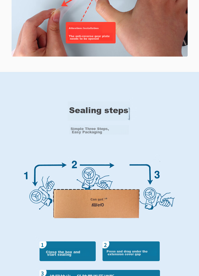 KW-Trio Handheld Sealing Machine, Transparent Tape Cutter, Packaging Machine, Metal Divider 13