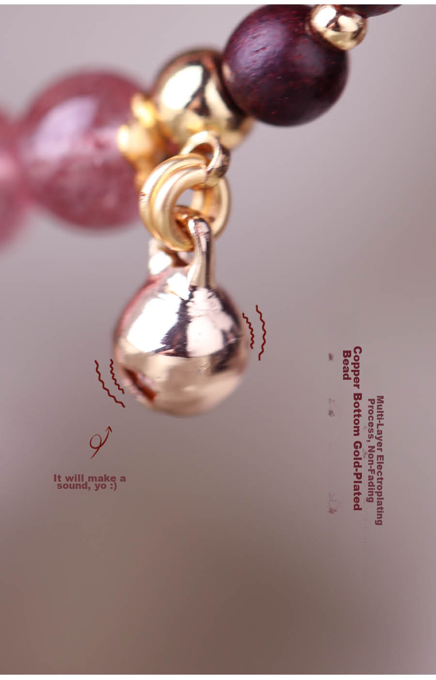 Fenghuangniepan Pink Crystal Bracelet with Peace Clasp, Multi-Layer Strawberry Quartz Bead Strand, Lucky Charm, Crystal Birthday Gift for Girlfriend Or Best Friend 7