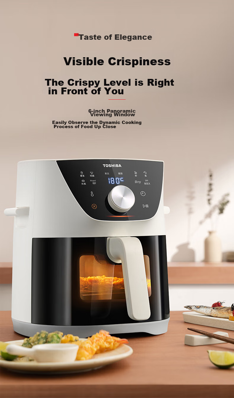 TOSHIBA Second Generation Cyclone Base, Air Fryer Shark Fin Fan Blades, Low Oil Light Fat Non-Stick, Dual Knob Operation, 5L Air Fryer AF-50KHUC 3