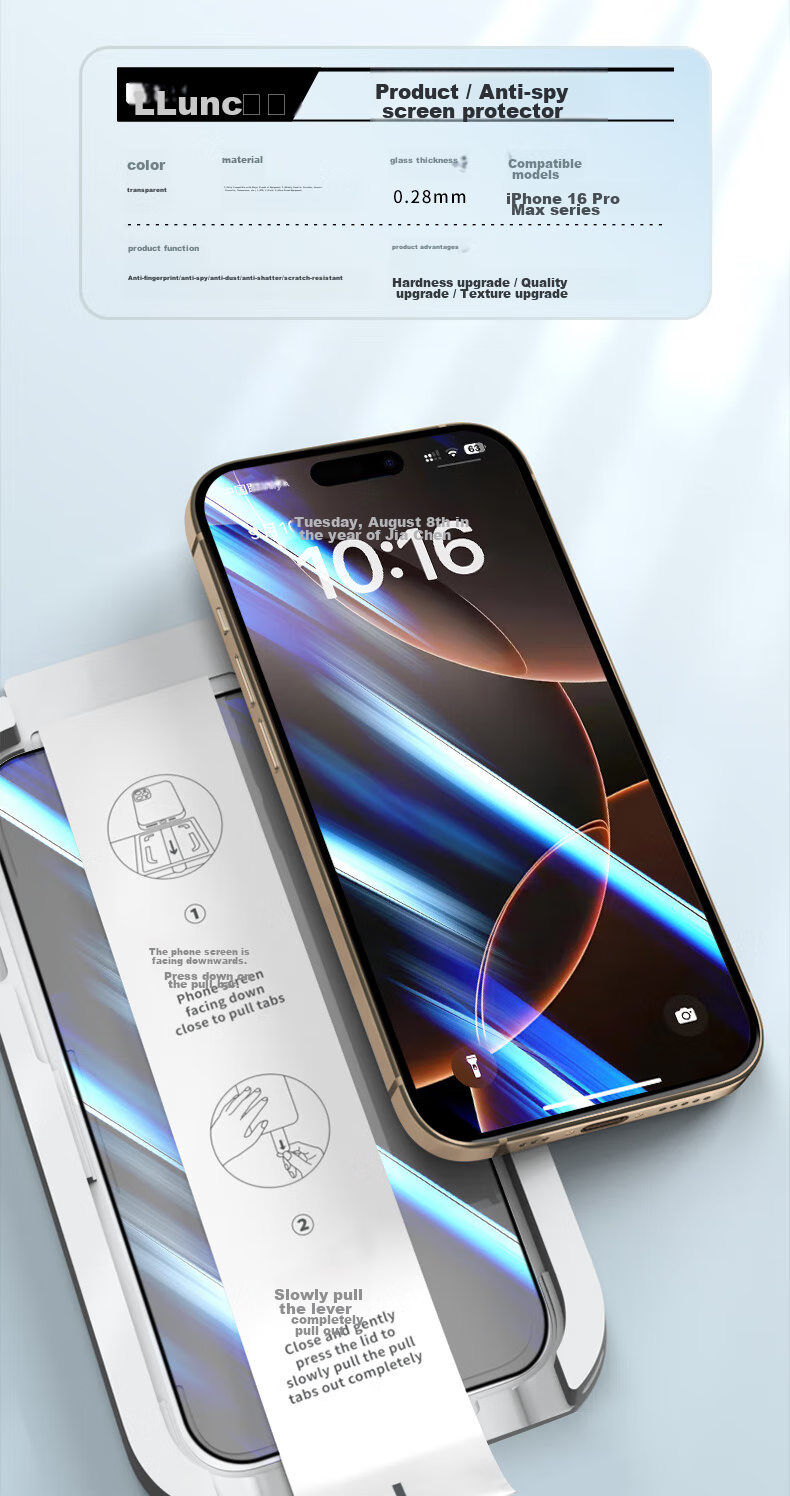 LLUNC [2 Pieces] Privacy Screen Protector for IPhone 17/16 Pro, Anti-Peeping Tempered Glass Film, High-Definition Dust-Free Installation, Full Coverage Privacy Protectio 15