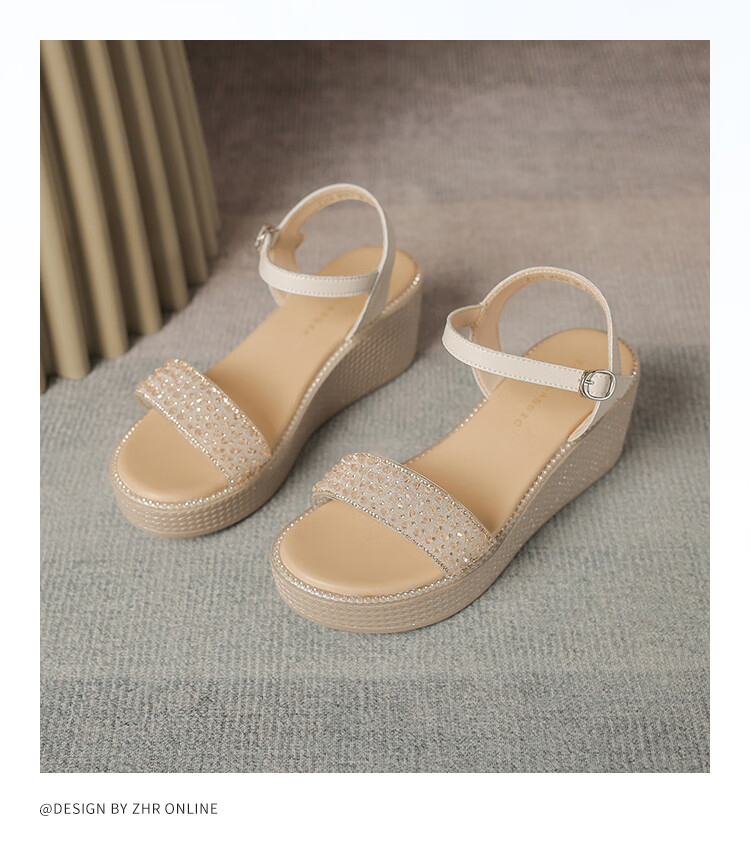 ZHR Women's Sandals, Summer Height-Increasing Soft-Soled Wedge Sandals, Comfortable Buckle Strap Women's Shoes, M582, Beige, Size 37 14
