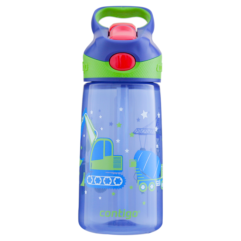 Contigo Children's Straw Plastic Water Bottle, Summer Sports Water Cup, 450ML Excavator Design, HBC-STR057