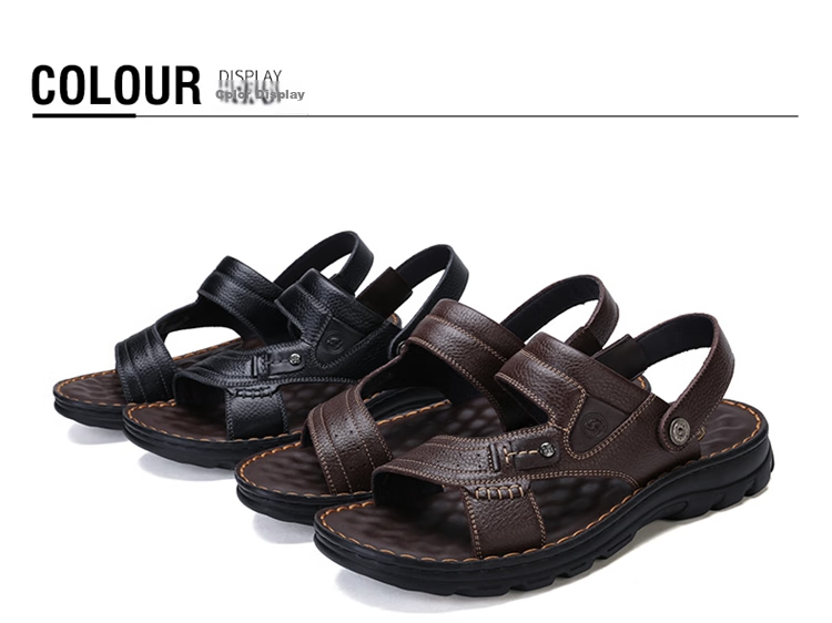 CAMEL Brand Men's Casual Slippers, Genuine Leather Sandals, Cowhide Breathable Wear-Resistant Beach Shoes, W822287612, Brown, Size 40 16