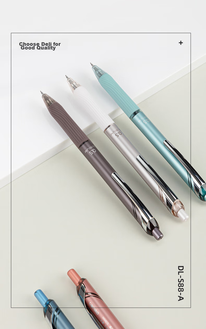 Deli [Drop-Resistant Little Warrior] Quick-Drying Metal Pen Clip Retractable Gel Pen, Student Office Pen, 0.5mm ST Reinforced Needle Tip, 12 Pens/box, Black S88-A 8