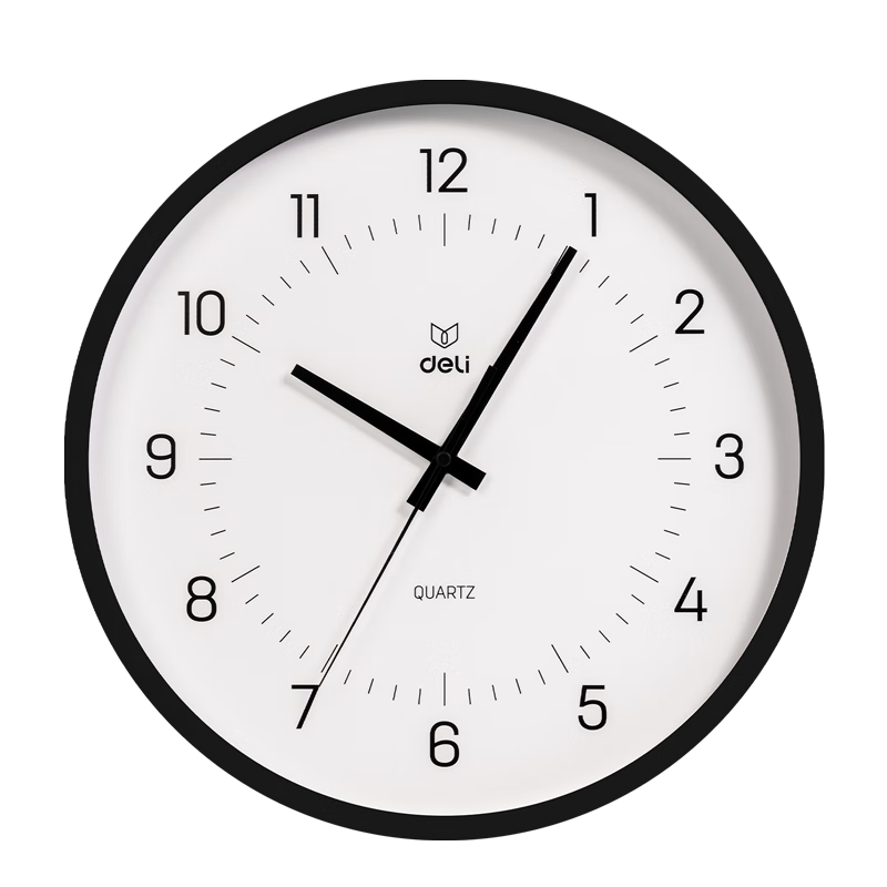 Deli Simple And Stylish Wall Clock, Bedroom Living Room Time Reminder, No Drilling Required Large Dial, Black, LE402 Back-To Seaso